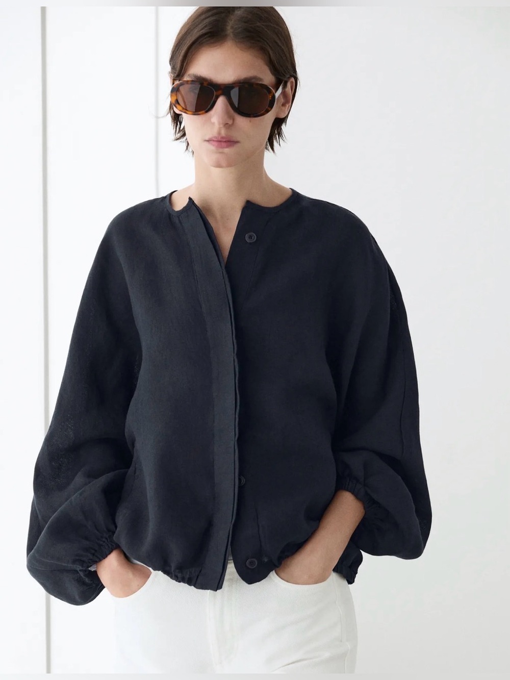 Massimo Dutti 100% LINEN PUFF BOMBER JACKET
